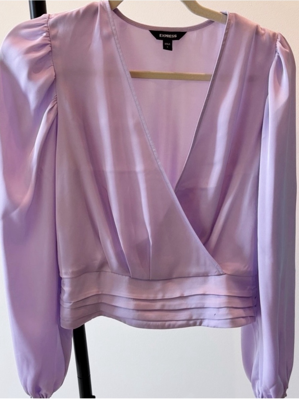 Express Lilac Satin Wrap-Front Blouse